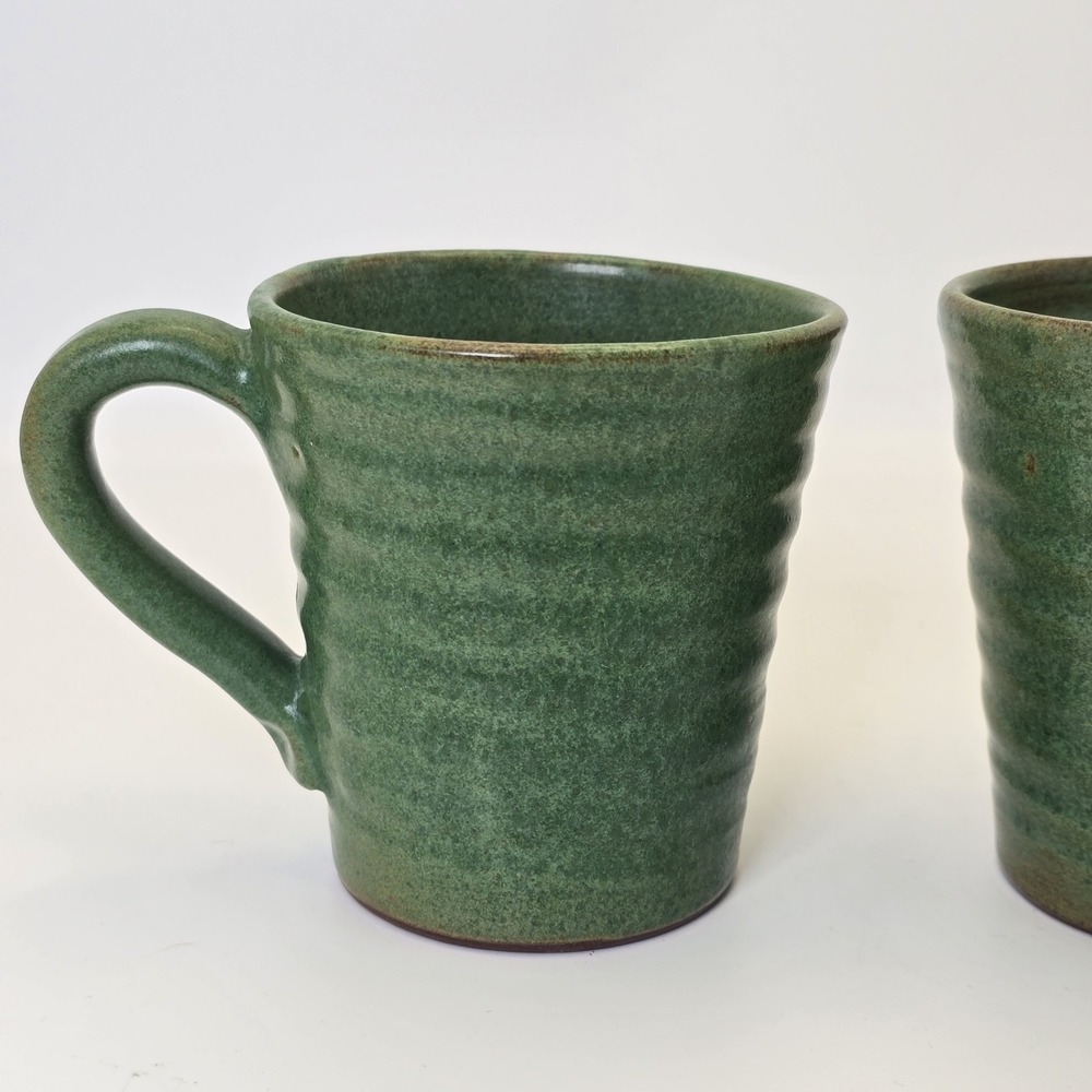 Rackliffe Pottery Blue Hill Maine Green Studio Pottery Mug Pair Signed - Picture 3 of 13